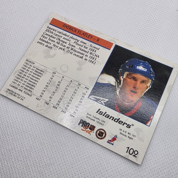 1992-93 NHL Pro Set Patrick Flatley New York Islanders #102 Hockey Card - Picture 4 of 4